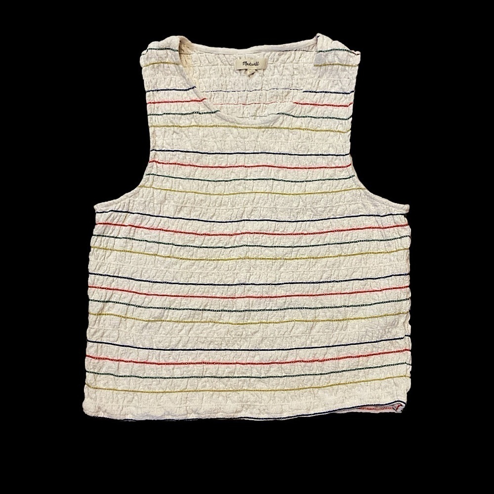 Madewell Striped Sleeveless Top Texture & Thread Rainbow-Stitch Smocked Tank Top
